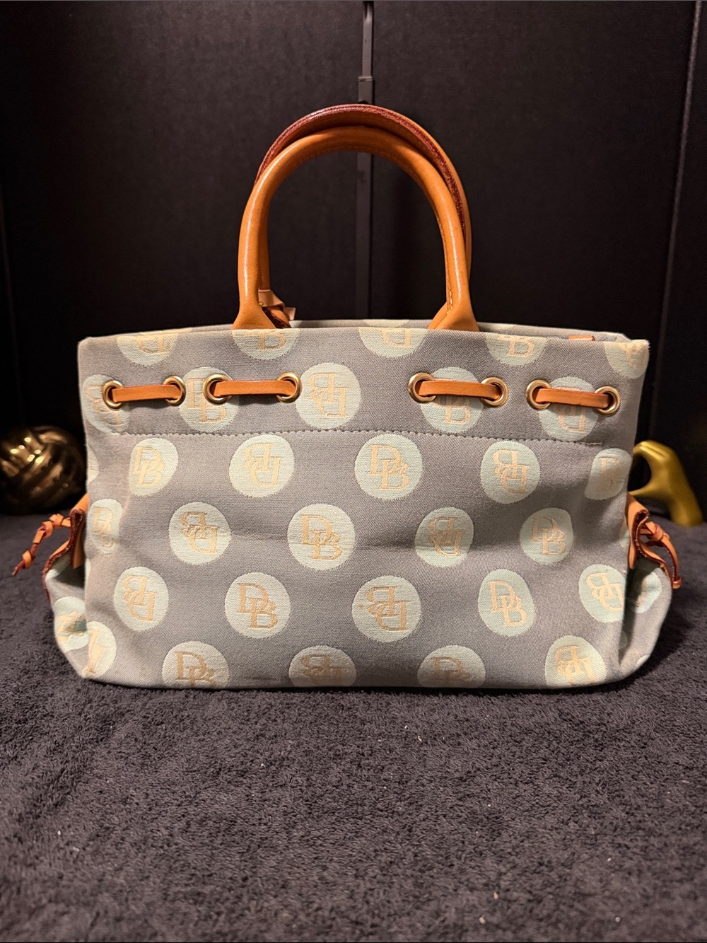 Dooney & Bourke Light Blue Canvas Satchel with Tan Leather Trim - Picture 4 of 8